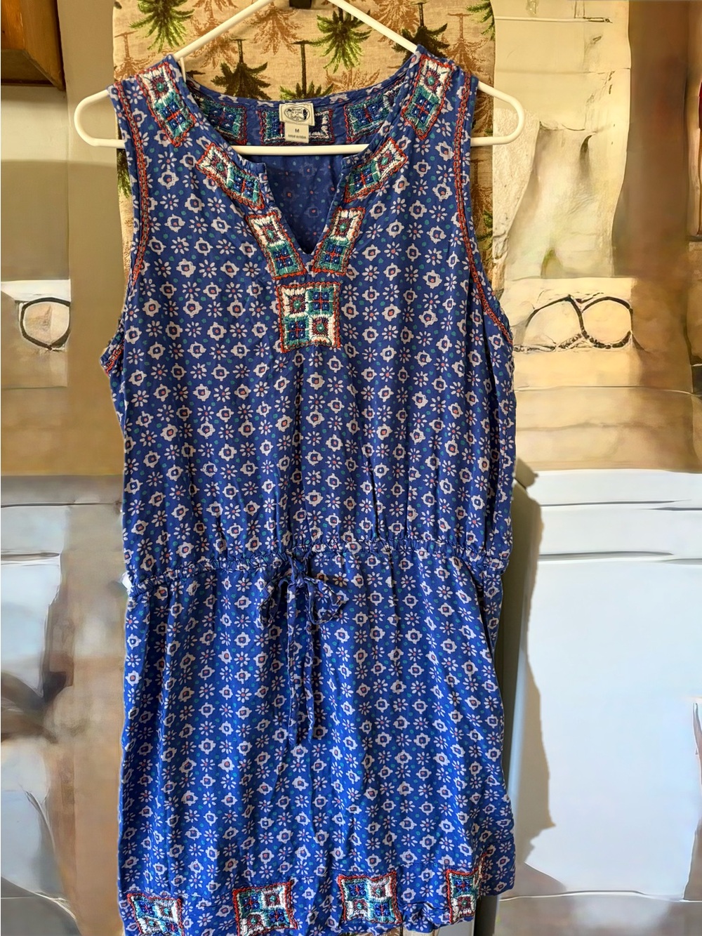 Irving & Fine Blue Embroidered Sleeveless Tunic Dress Size M